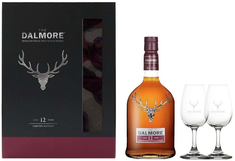 Dalmore 12yr Highland Single Malt Scotch w/ 2 Glasses - Bottles and Cases